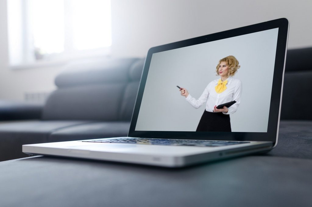 A woman giving a virtual presentation